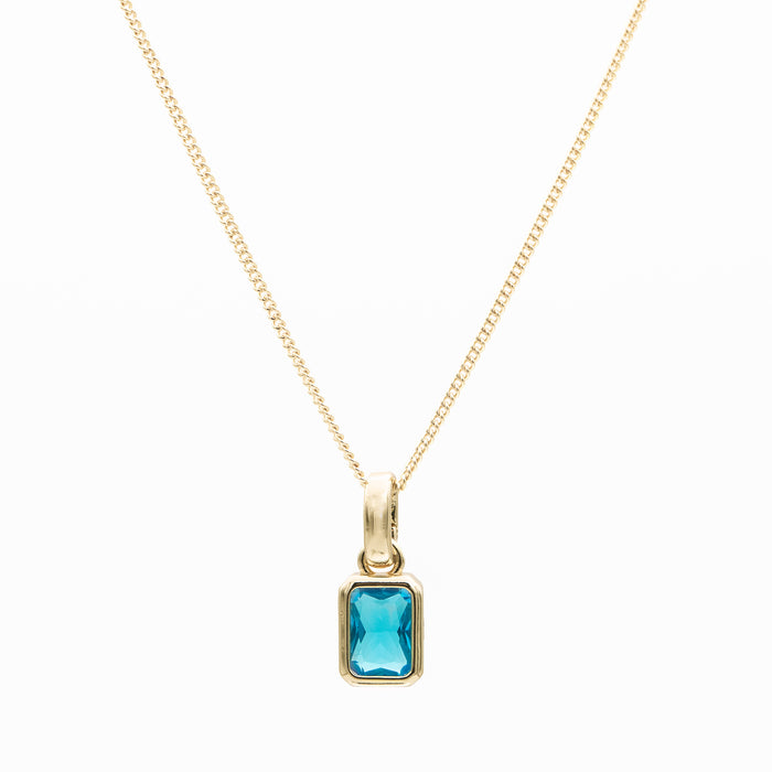 March emerald cut birthstone necklace in 18k gold plating from prya 