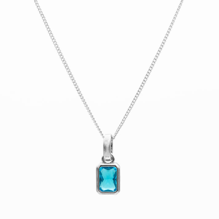 March emerald cut birthstone necklace in silver from prya 