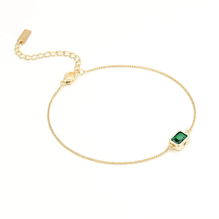 May Emerald cut birthstone bracelet  in 18k gold plating from prya