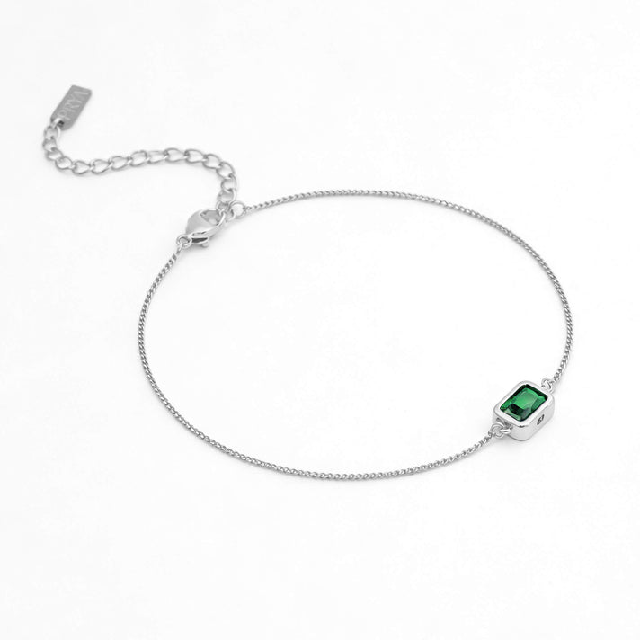 May Emerald cut birthstone bracelet  in Silver plating from prya