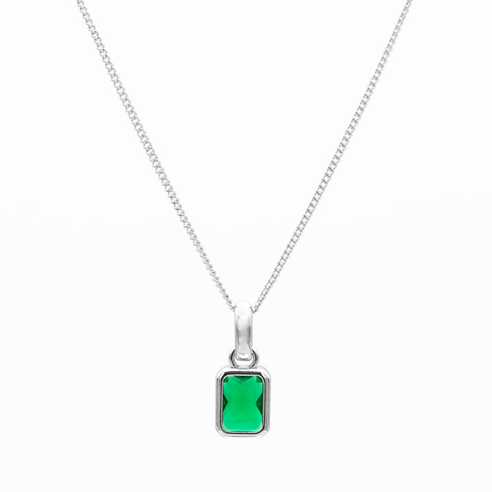 May emerald cut birthstone necklace in silver from prya 
