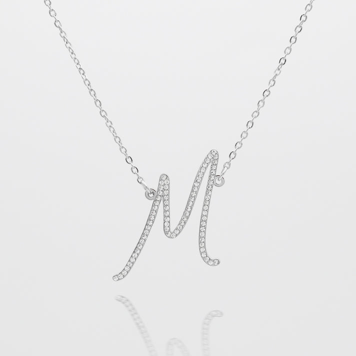 sydney initial necklace with letter 'm' in silver from prya