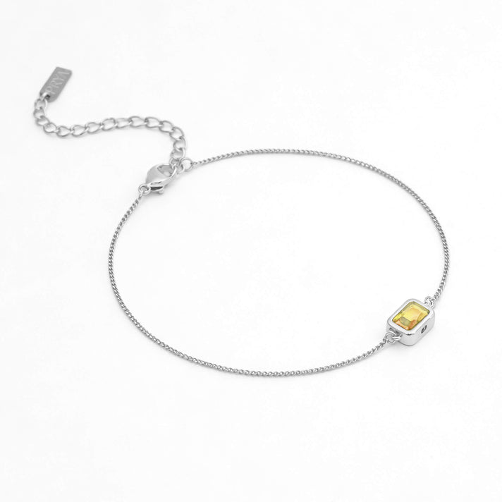 November Emerald cut birthstone bracelet  in silver plating from prya