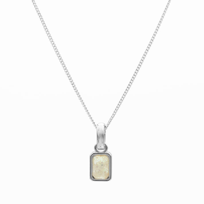 October emerald cut birthstone necklace in silver from prya 