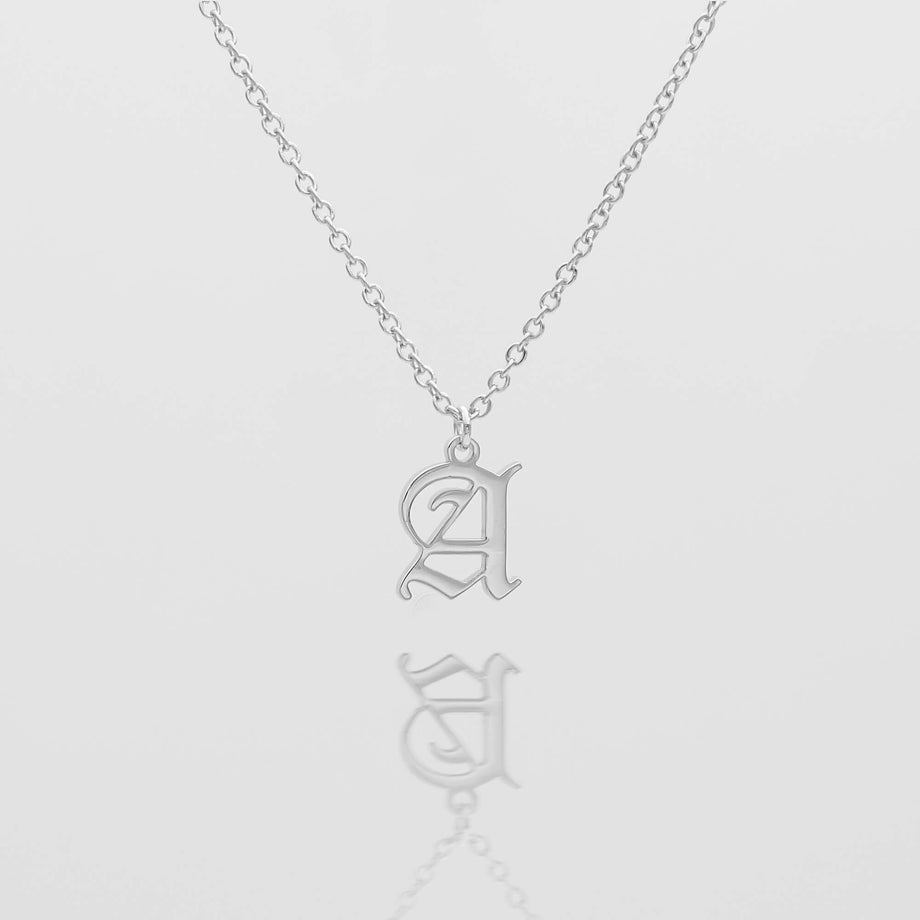 Old english initial necklace in silver from PRYA