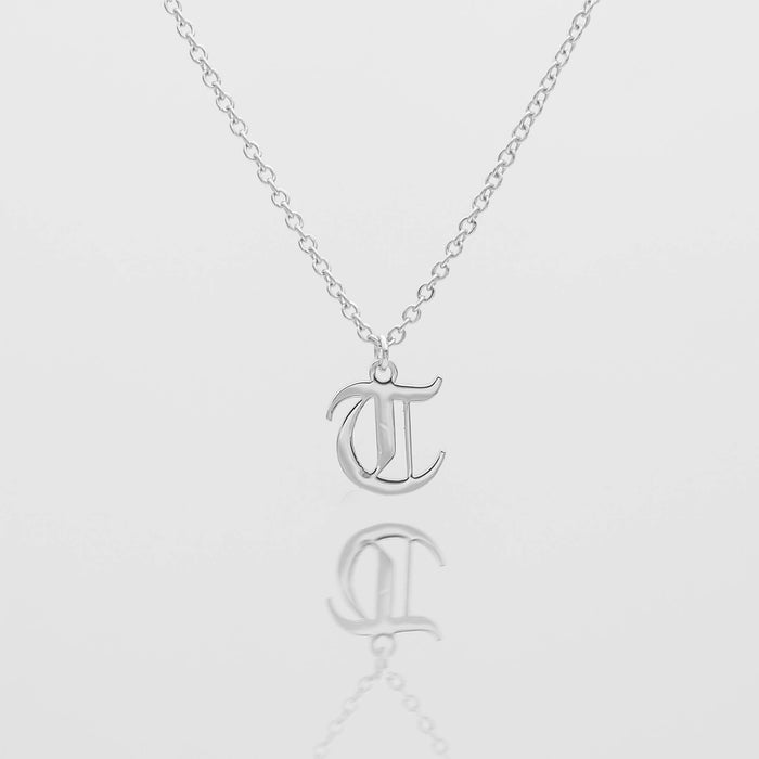 Old english initial necklace in silver from PRYA