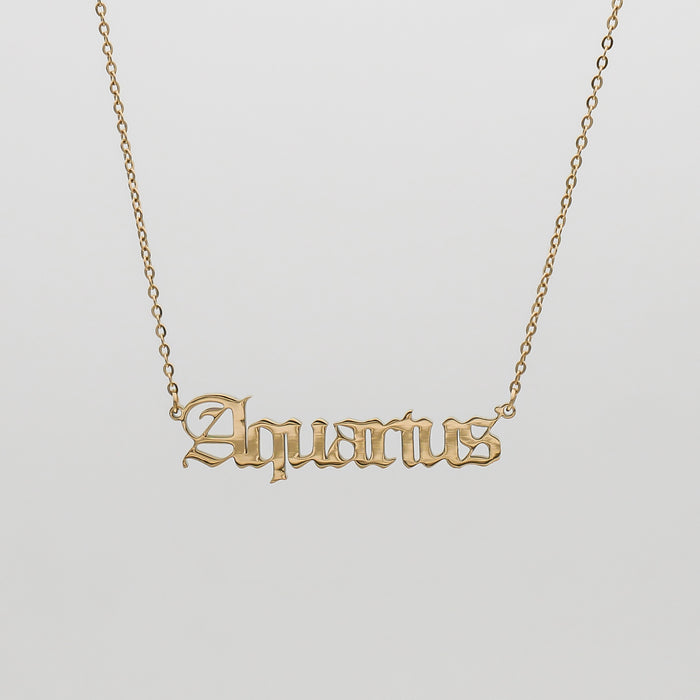 Women's Old English Gold Zodiac Name Necklace by PRYA