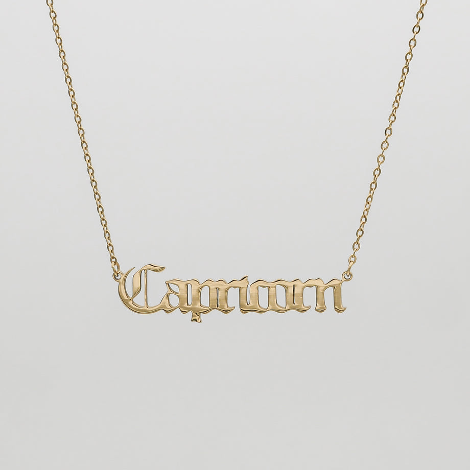 Women's Old English Gold Zodiac Name Necklace by PRYA
