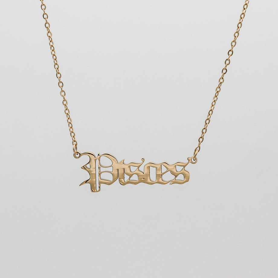 Women's Old English Gold Zodiac Name Necklace by PRYA
