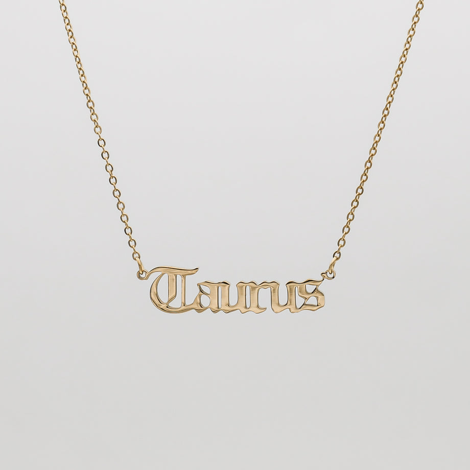Women's Old English Gold Zodiac Name Necklace by PRYA