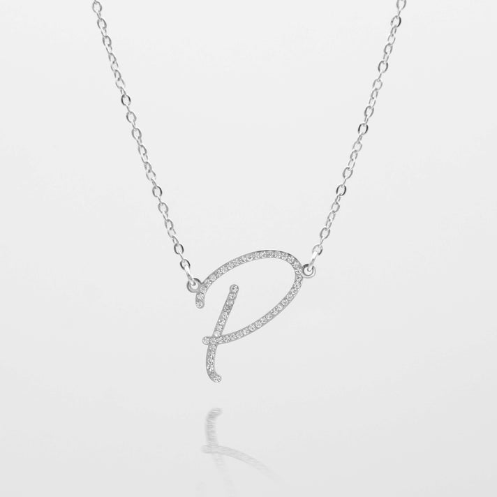 sydney initial necklace with letter 'p' in silver from prya