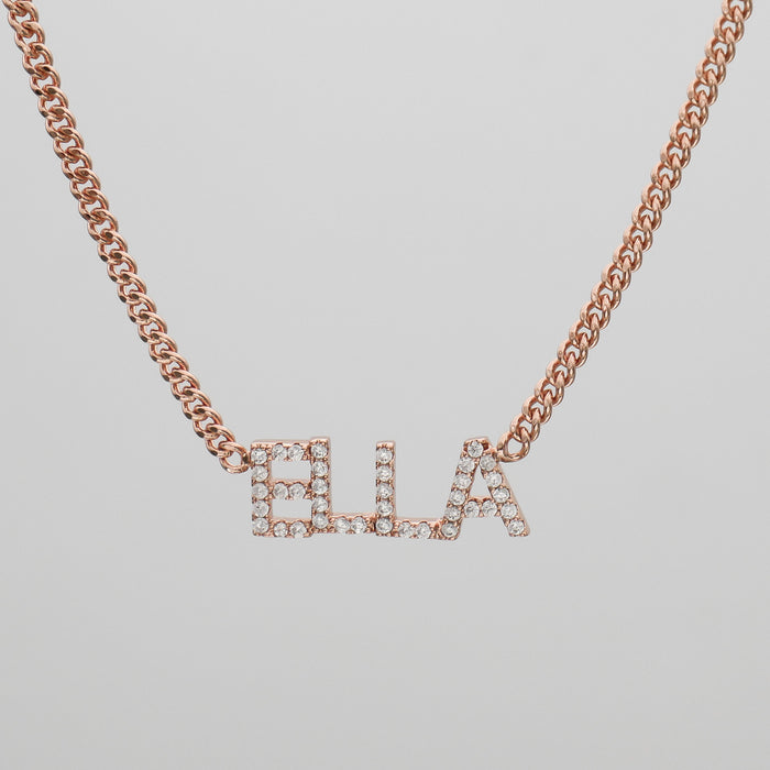 icy classic custom name necklace in rose gold plated from prya