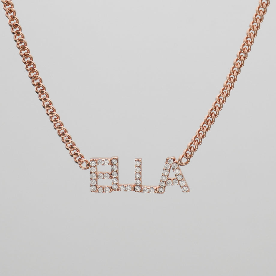 icy classic custom name necklace in rose gold plated from prya