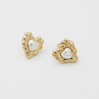 Amber Heart & Pearl Earrings