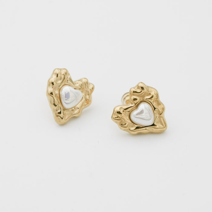 Amber Heart & Pearl Earrings