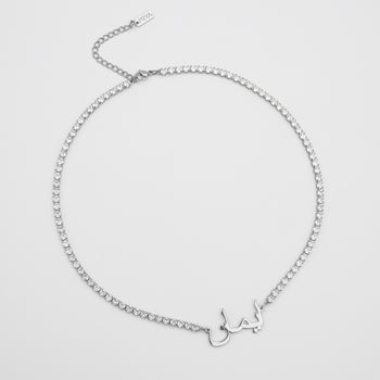 silver personalised icy arabic name necklace from prya