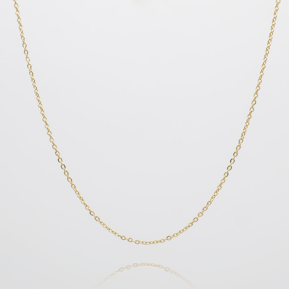 Gold chain necklace on a white background.