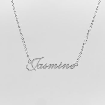 Siena Personalised name necklace in silver and classic link chain by PRYA Jewellery UK