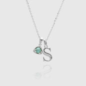 Silver initial birthstone necklace 