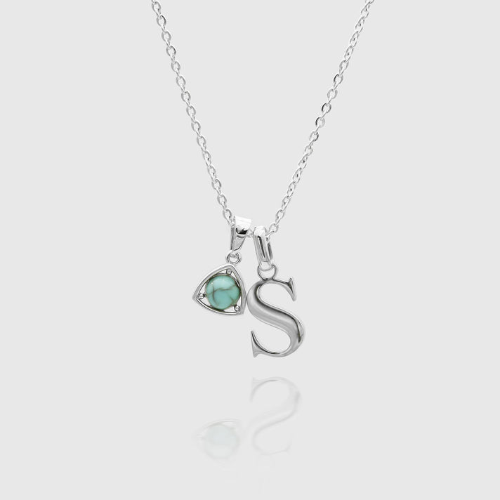 Silver initial birthstone necklace 