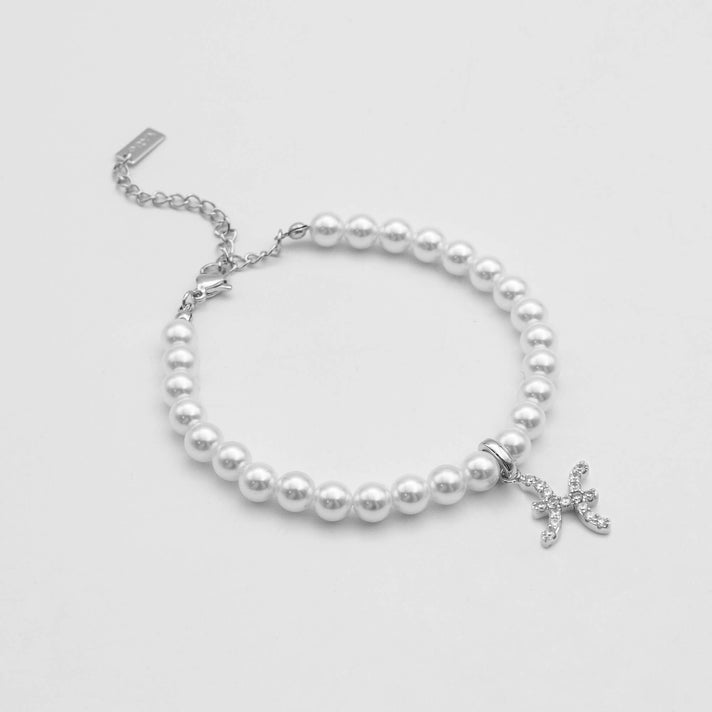 silver-accented pearl anklet with zodiac pisces charm, 