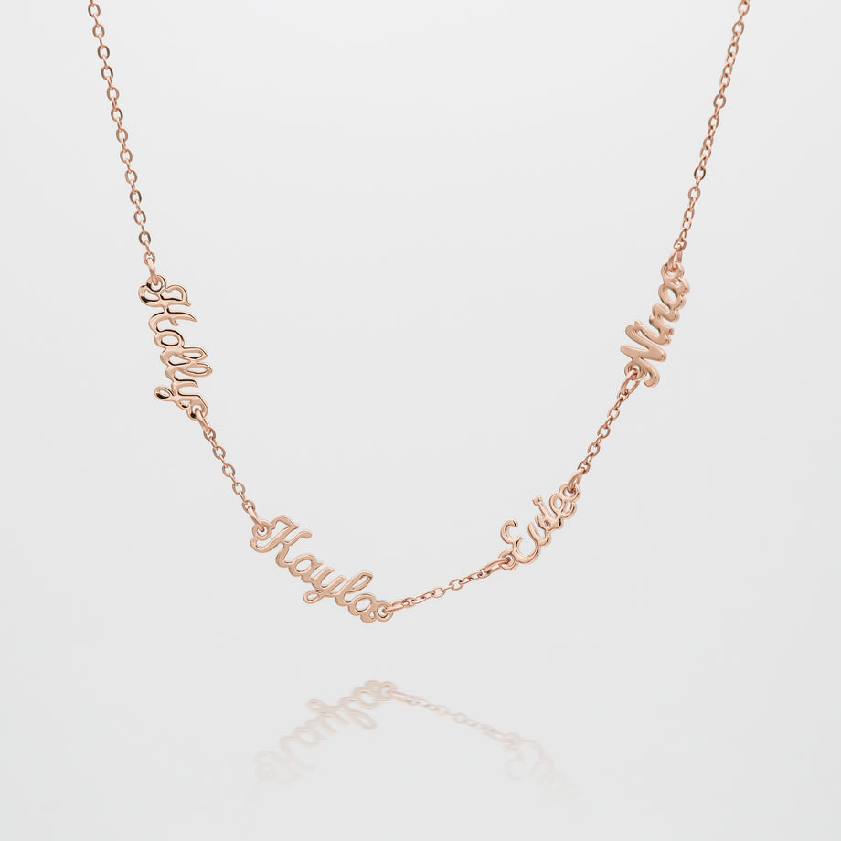 Personalised Multiple Name necklace in rose gold with classic link chain  
