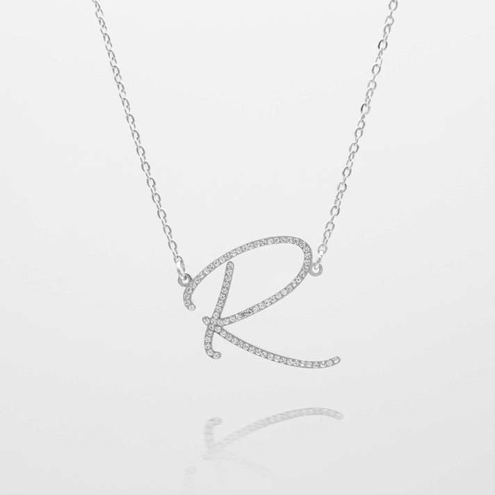 sydney initial necklace with letter 'r' in silver from prya