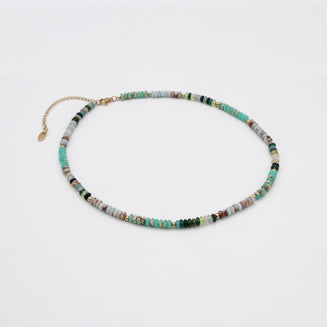  Ren Natural Stone Beaded Necklace, in earthy or water tones, accented by lustrous gold plated beads. 