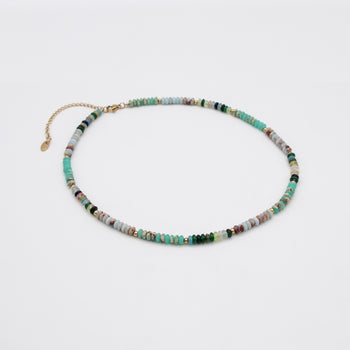  Ren Natural Stone Beaded Necklace, in earthy or water tones, accented by lustrous gold plated beads. 