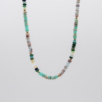  Ren Natural Stone Beaded Necklace, in earthy or water tones, accented by lustrous gold plated beads. 