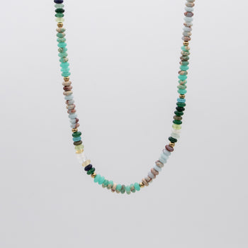  Ren Natural Stone Beaded Necklace, in earthy or water tones, accented by lustrous gold plated beads. 