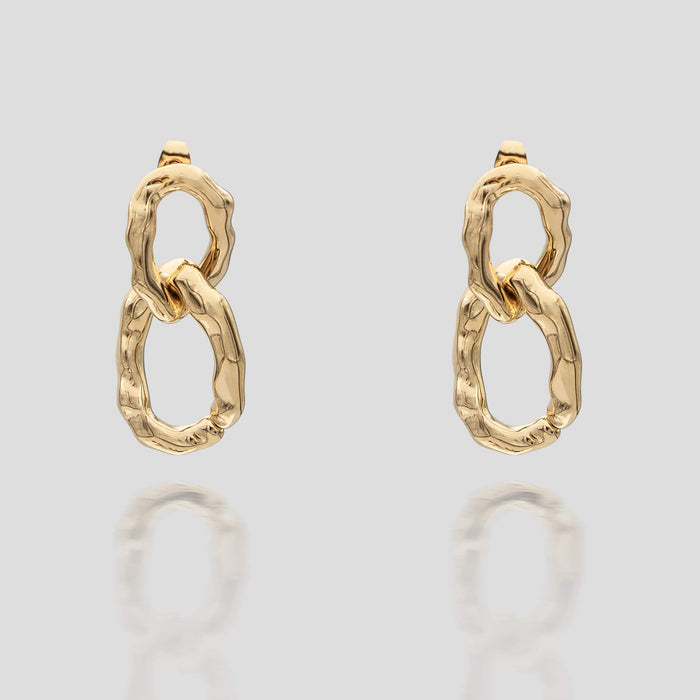 Ria Drop Earrings feature a stunning double-link design, expertly crafted in 18k gold-plated stainless steel from prya