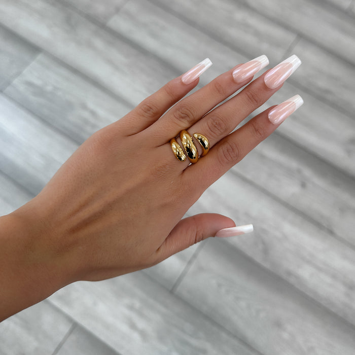 Rumi Triple Wrap Ring, triple cross over wrap ring, crafted from 18k gold plated stainless steel from prya