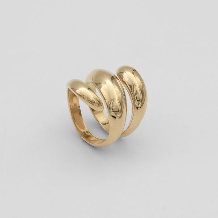 Rumi Triple Wrap Ring, triple cross over wrap ring, crafted from 18k gold plated stainless steel from prya