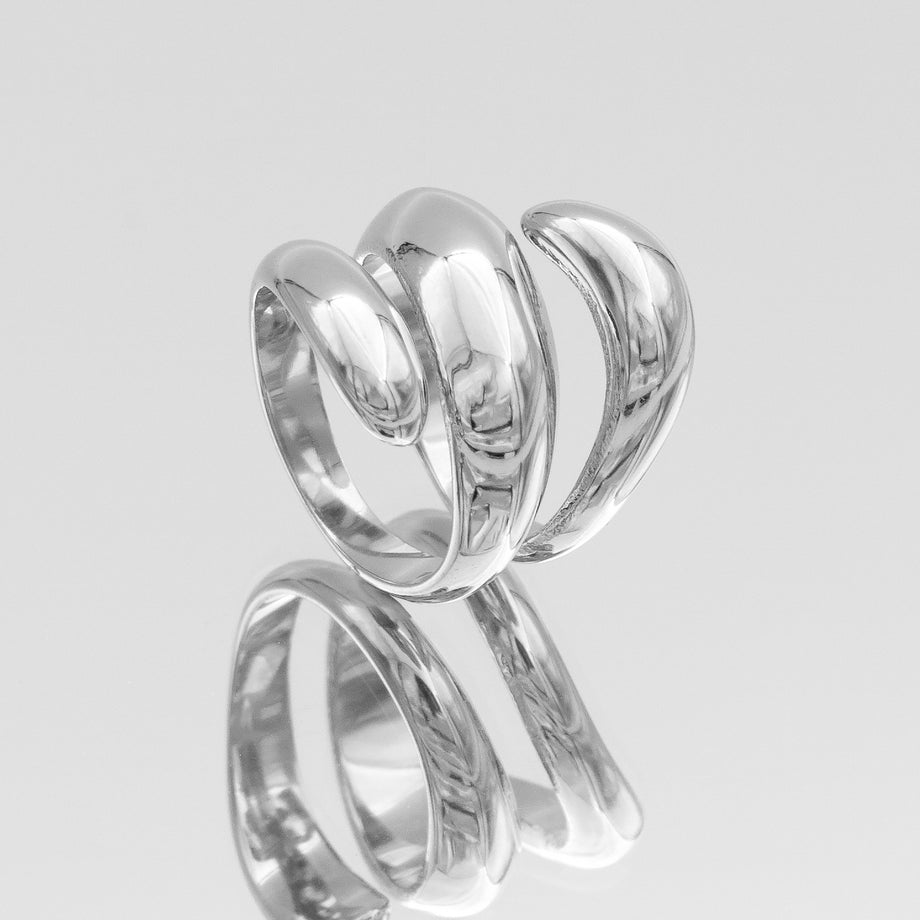 Rumi Triple Wrap Ring, triple cross over wrap ring, crafted from Silver plated stainless steel from prya