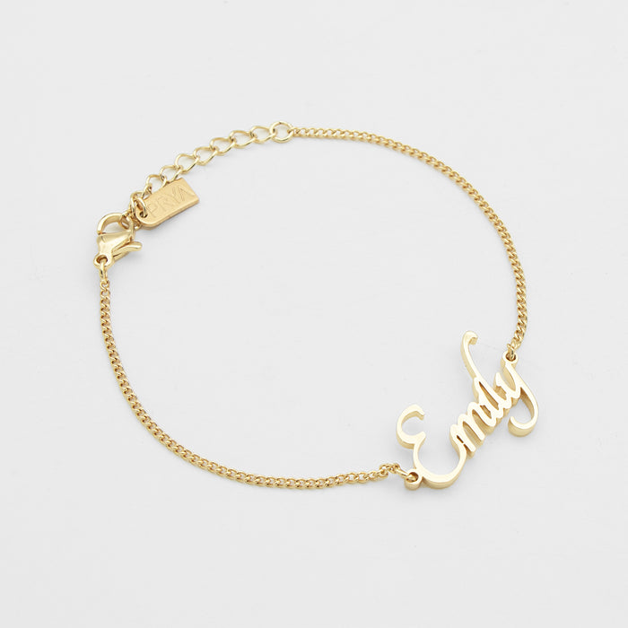 Sierra custom name bracelet in 18k gold plated stainless steel from prya