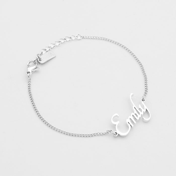 Sierra custom name bracelet in silver plated stainless steel from prya