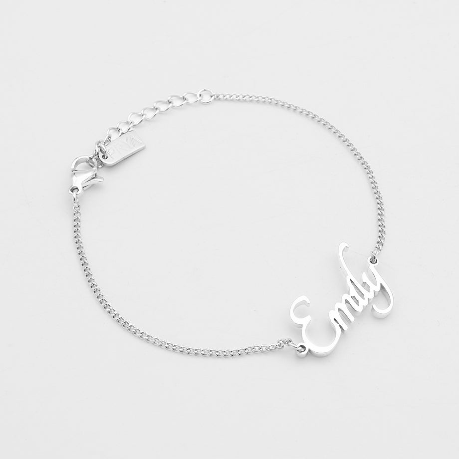 Sierra custom name bracelet in silver plated stainless steel from prya