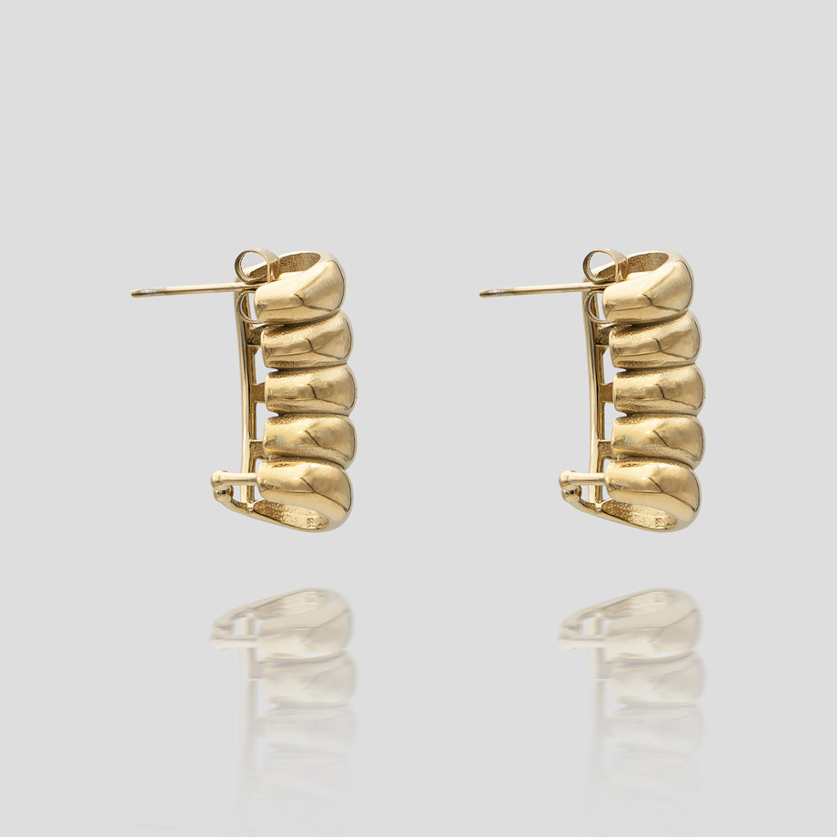 Tamira Earrings, crafted in 18k plated gold with a scrunched texture from prya