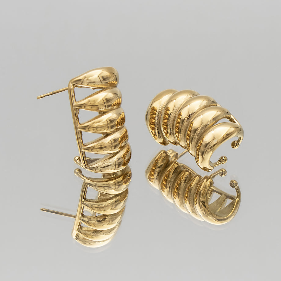 Tamira Earrings, crafted in 18k plated gold with a scrunched texture from prya