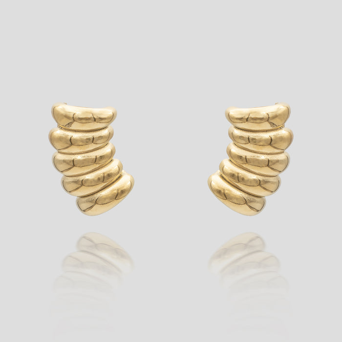 Tamira Earrings, crafted in 18k plated gold with a scrunched texture from prya