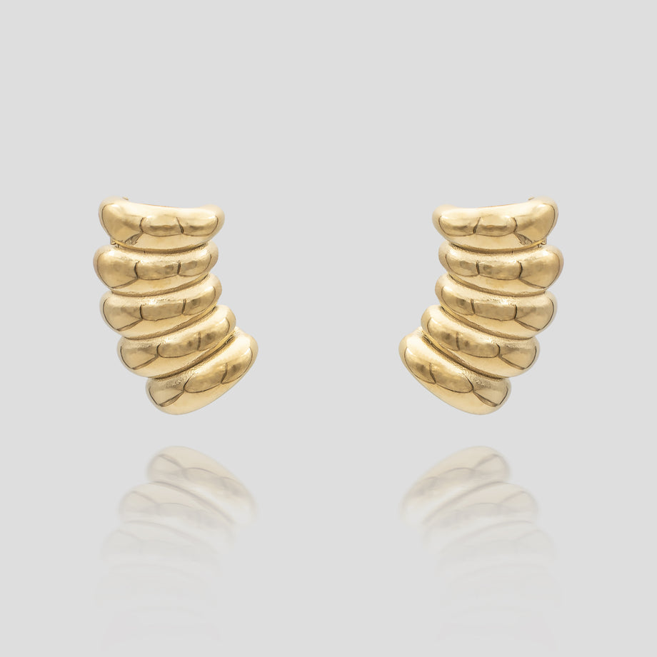 Tamira Earrings, crafted in 18k plated gold with a scrunched texture from prya