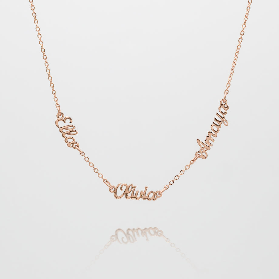 Personalised Multiple Name necklace in rose gold with classic link chain  