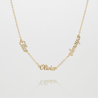 Personalised Multiple Name necklace in gold with classic link chain  