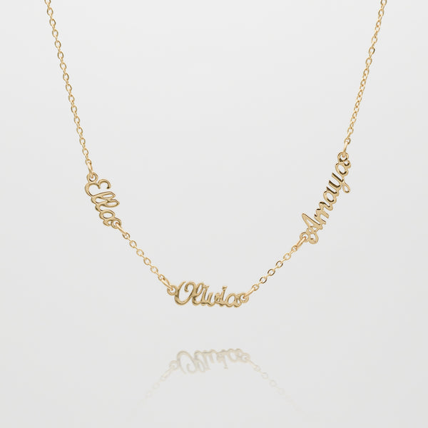 Personalised Multiple Name necklace in gold with classic link chain  