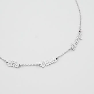 Personalised Multiple Name necklace in silver with classic link chain  