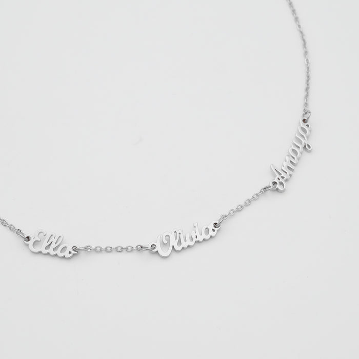 Personalised Multiple Name necklace in silver with classic link chain  