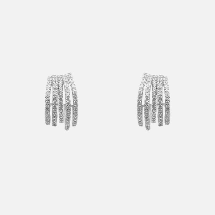 Vela Pavé Multi-Band Hoop Earrings in white gold plated sterling silver base