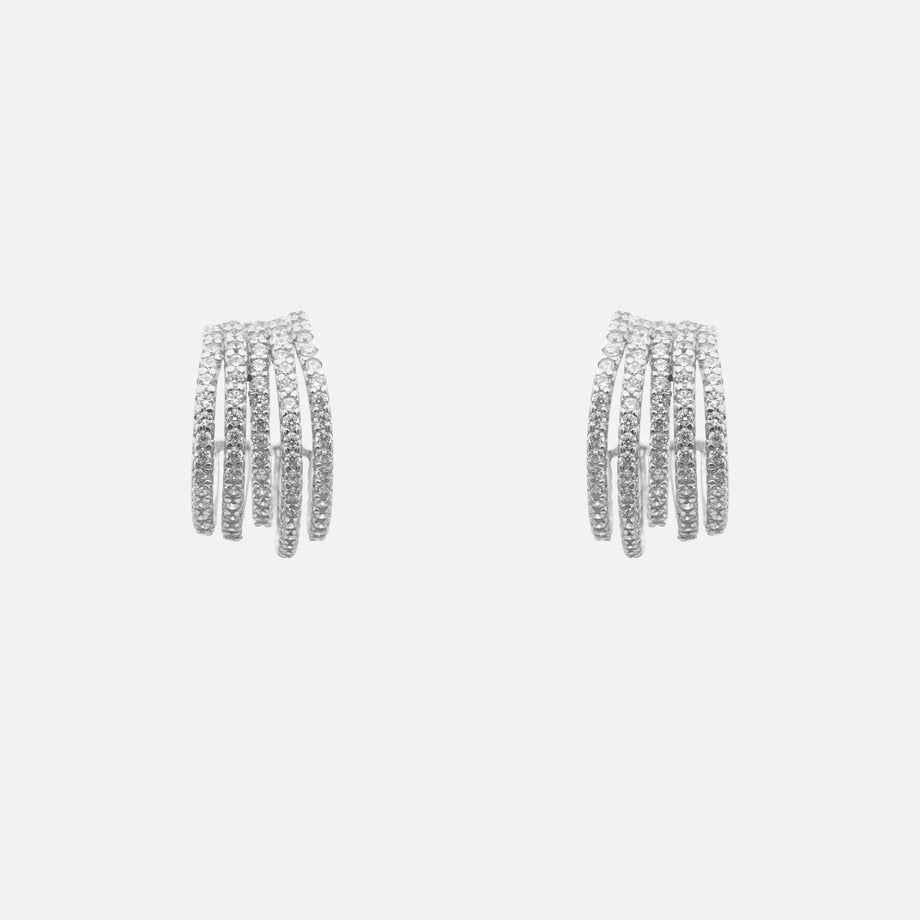 Vela Pavé Multi-Band Hoop Earrings in white gold plated sterling silver base