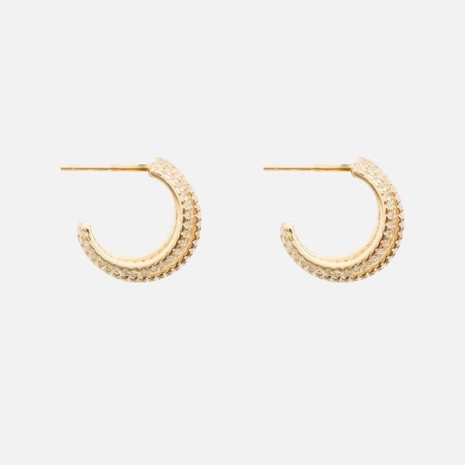 side view of Vela Pavé Multi-Band Hoop Earrings in 18k gold plated sterling silver base